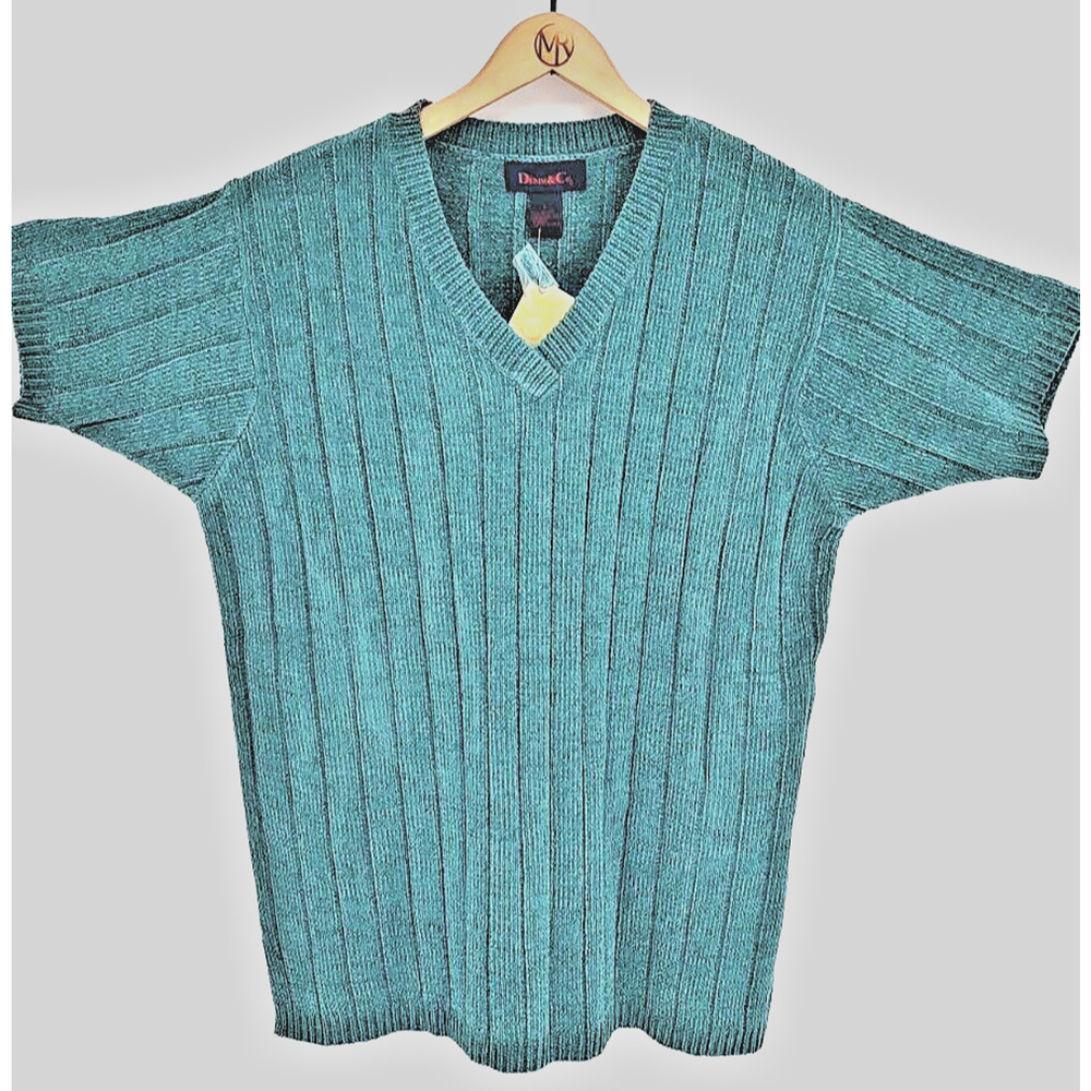 Denim & Co. NEW Woman Teal Green Pullover Sweater Size Large Short Sleeve Cable - Picture 2 of 10